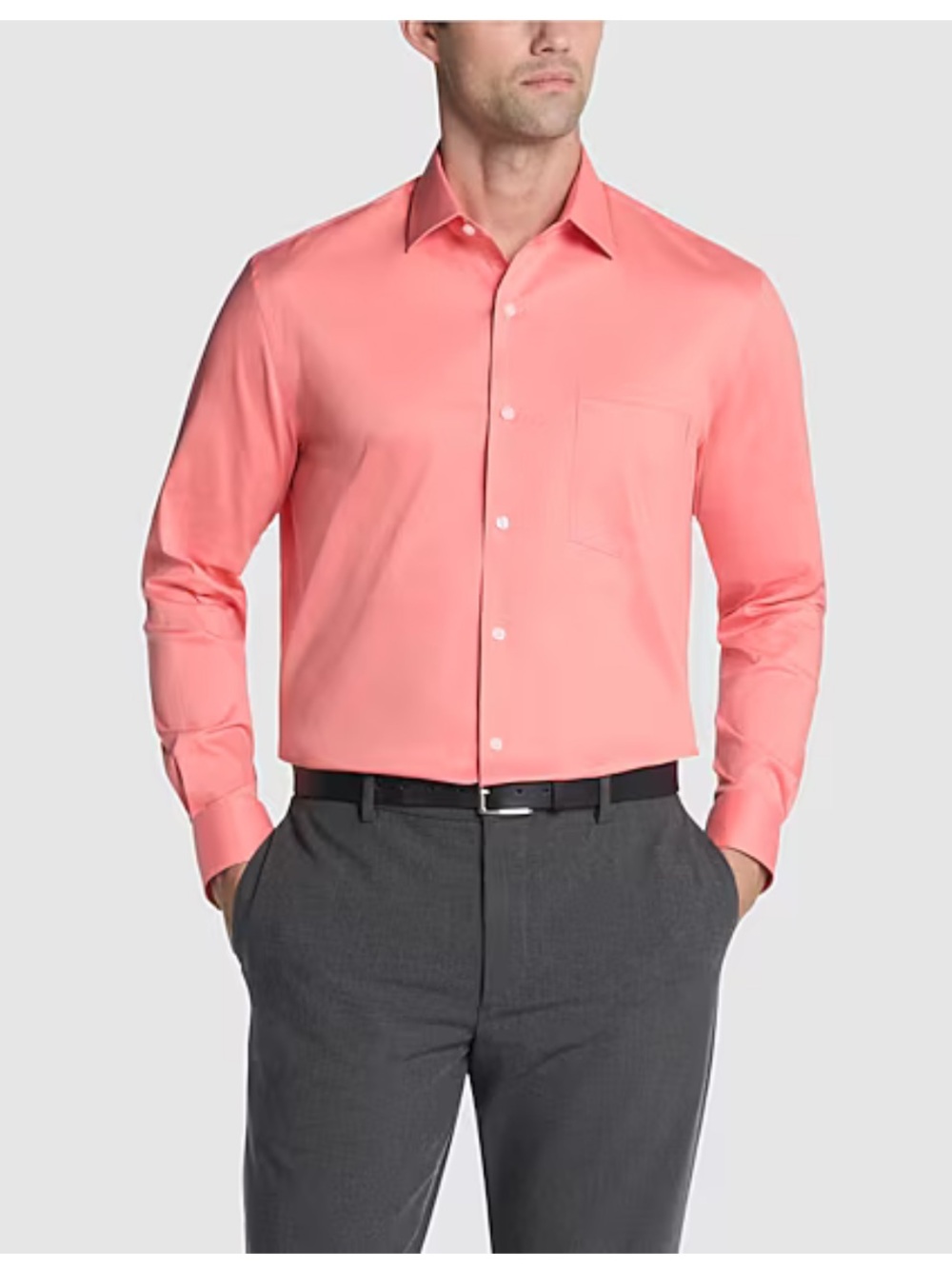 Van Heusen Men's Coral-Pink Long Sleeve Dress Shirt